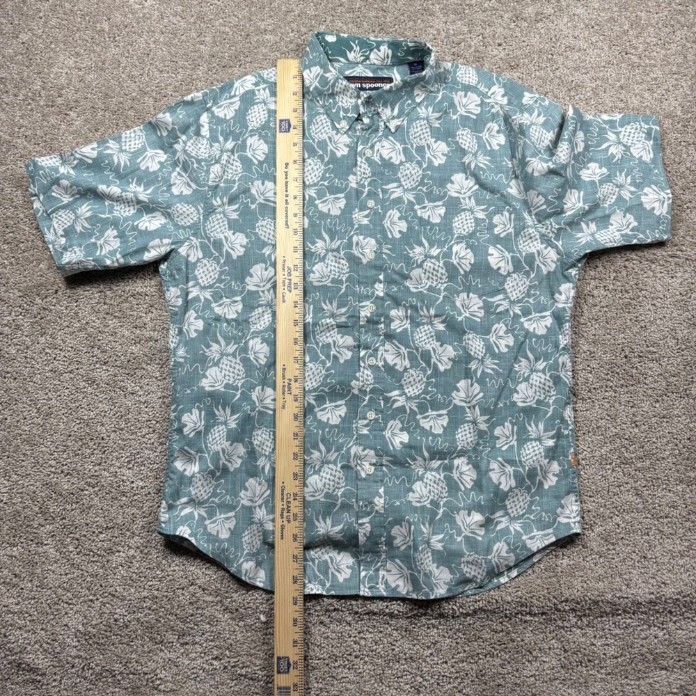 Reyn Spooner Mens XL Short Sleeve Button Down Shirt Teal Pineapple Cotton Linen - Picture 6 of 7
